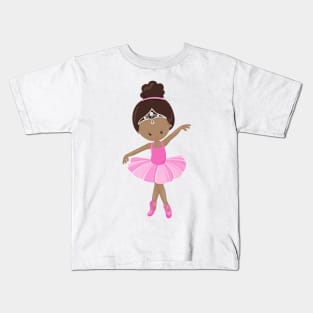 African American Ballerina, Pink Tutu, Ballet Girl Kids T-Shirt